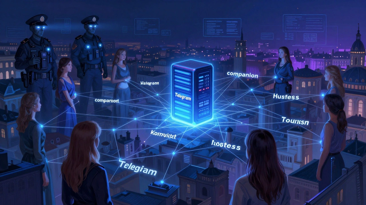 Invisible threads connect women across Russia labeled with euphemisms, leading to a digital server under watchful bot eyes.